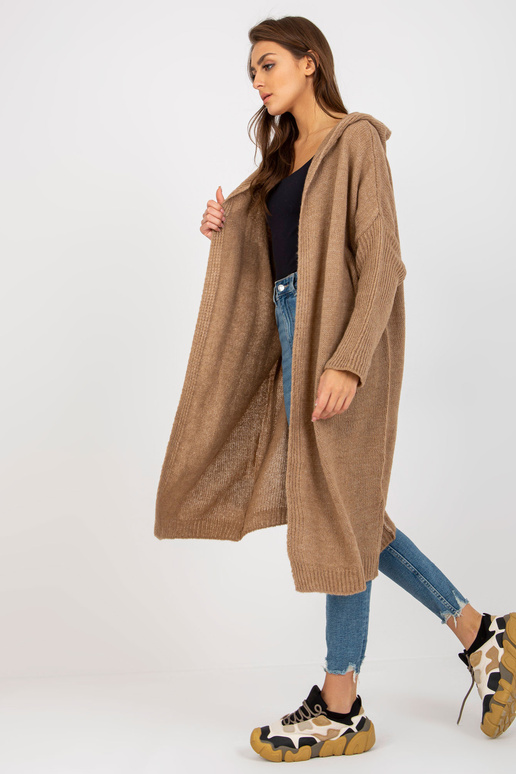 Tumši bēša trikotāžas jaka ar kapuci...