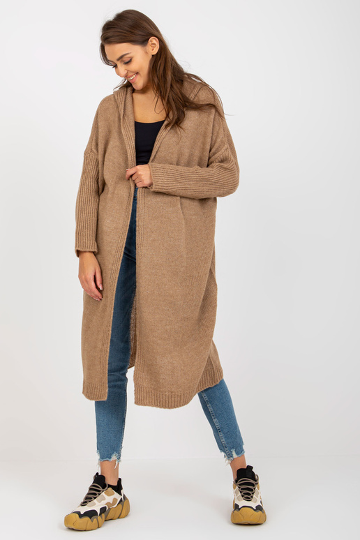 Tumši bēša trikotāžas jaka ar kapuci...