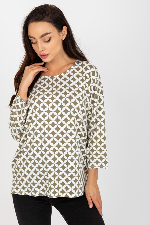 Bēša un balta blūze ar apdruku un...