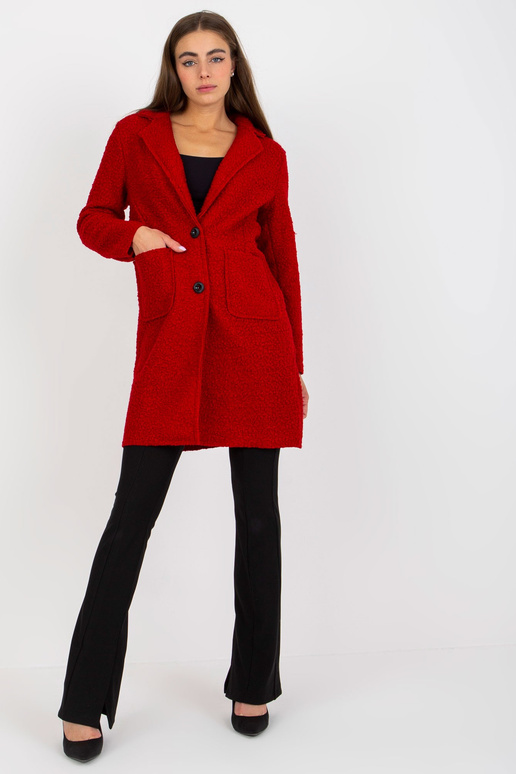 Tumši sarkans plīša mētelis ar...