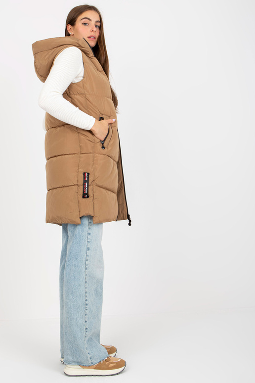 Kamieļa gara dūnu veste ar kapuci