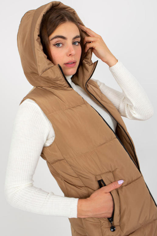 Kamieļa gara dūnu veste ar kapuci