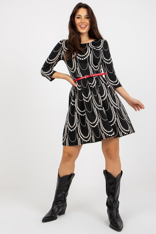 Schwarz-Weiß ausgestelltes Cocktailkleid mit Gürtel