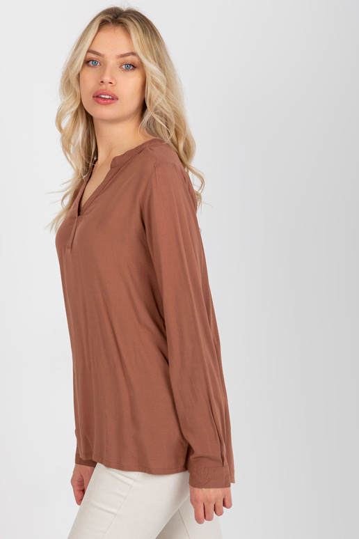 Brūna brīva blūze ar V veida kakla...
