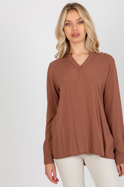 Brūna brīva blūze ar V veida kakla...