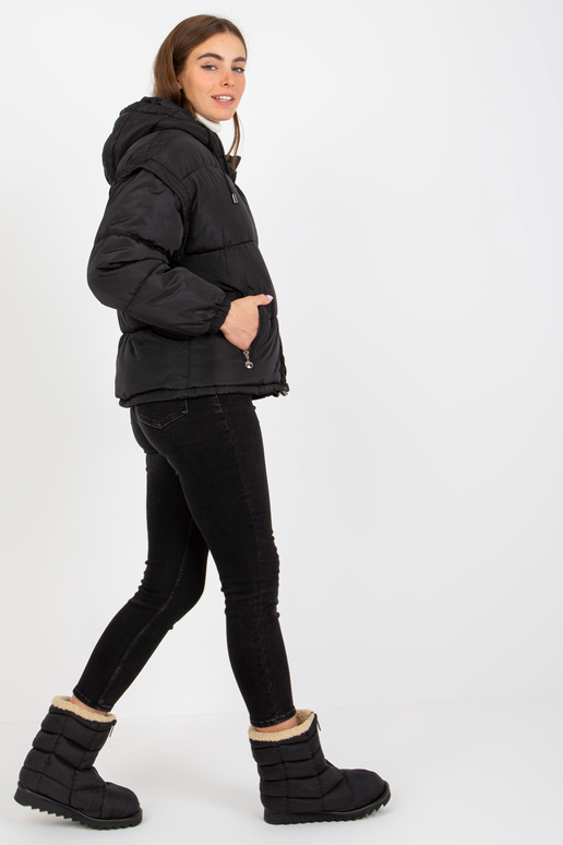 Melna stepēta ziemas jaka 2in1 ar kapuci