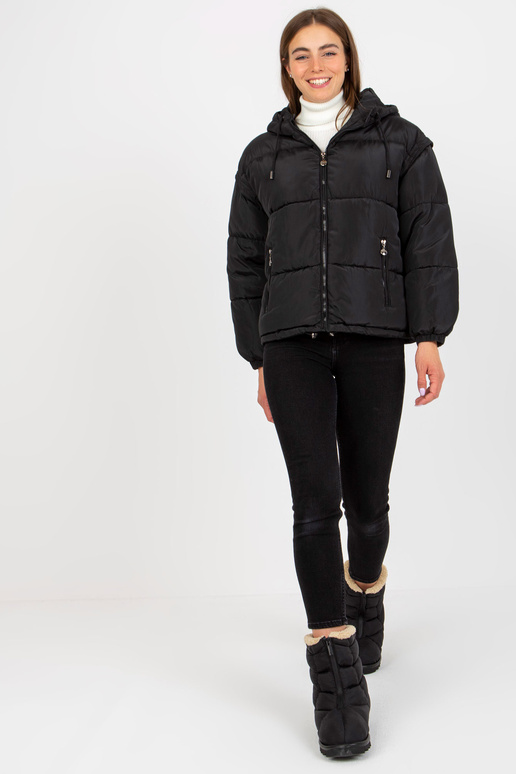 Melna stepēta ziemas jaka 2in1 ar kapuci
