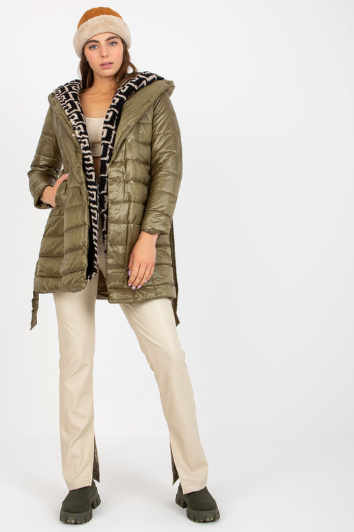 Haki stepēta pārejas jaka ar iesiešanu