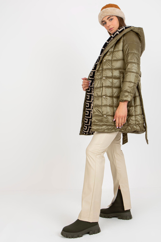 Haki stepēta pārejas jaka ar iesiešanu