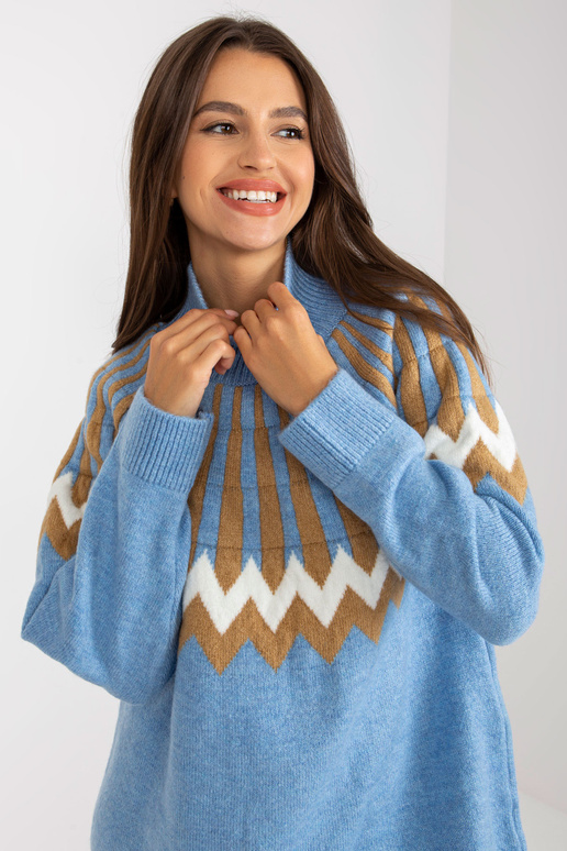 Zila trikotāžas kleita ar ģeometrisku...