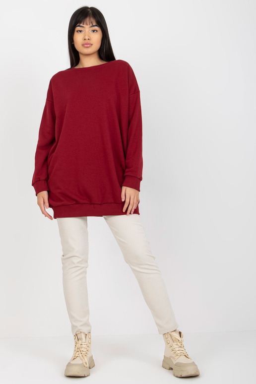 Burgundijas garš džemperis ar kabatām Burgundijas garš džemperis ar kabatām