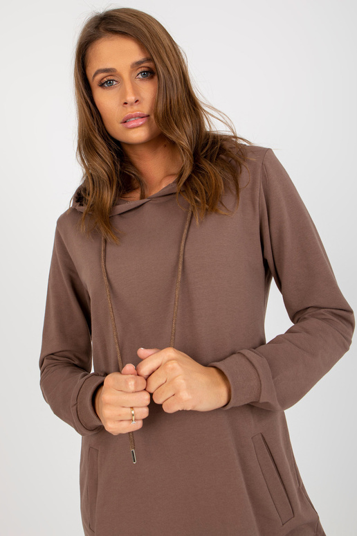 Braunes Basic Sweatshirtkleid ar Taschen