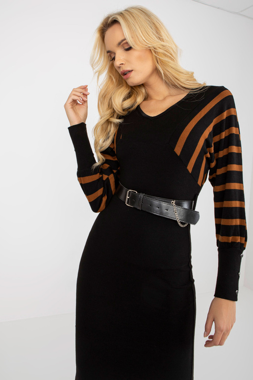 Schwarz-Braunes Midikleid ar... Schwarz-Braunes Midikleid ar...