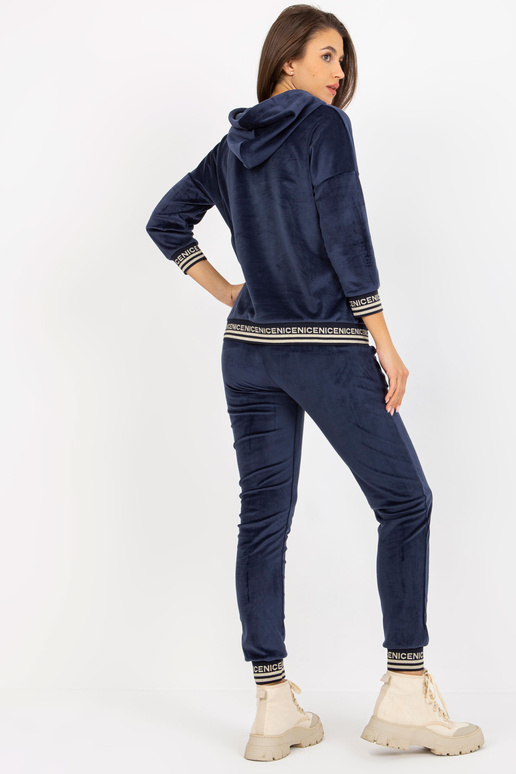 Marineblaues Damen Velours-Set ar Hoodie