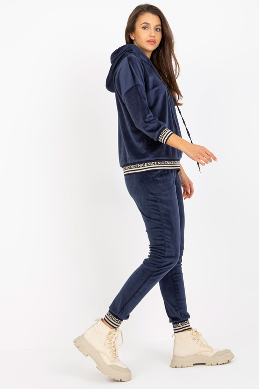 Marineblaues Damen Velours-Set ar Hoodie