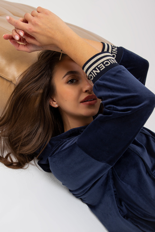 Marineblaues Damen Velours-Set ar Hoodie