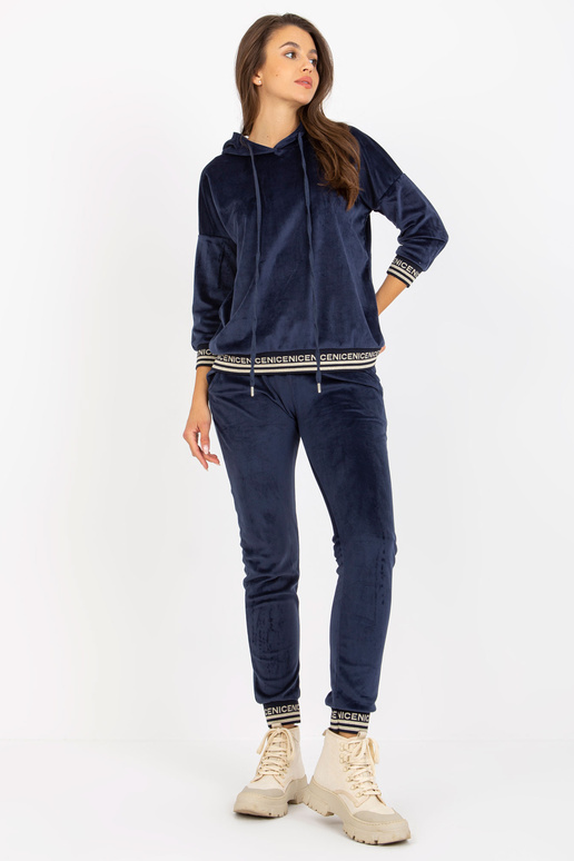 Marineblaues Damen Velours-Set ar Hoodie