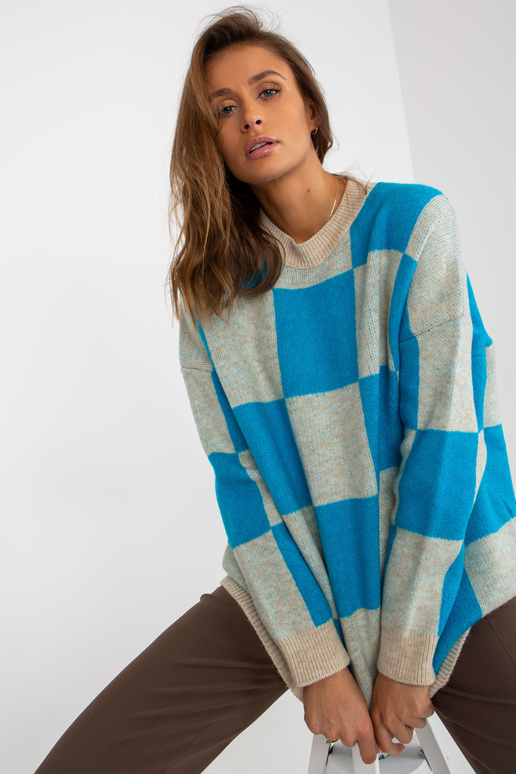 Blau-beiger Oversize-Pullover ar...