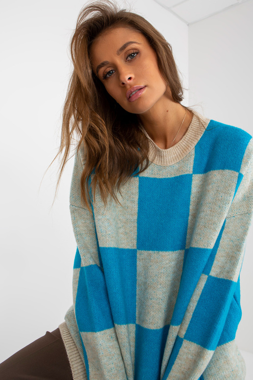 Blau-beiger Oversize-Pullover ar...