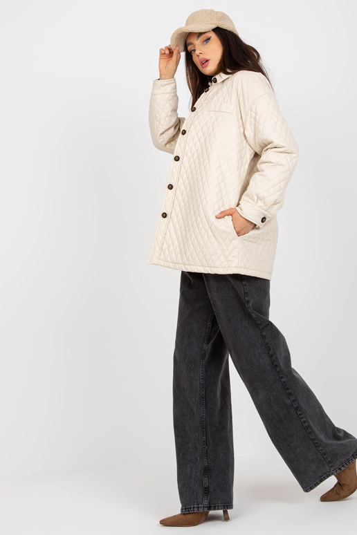 Gaiši bēša pārejas eko ādas stepēta jaka