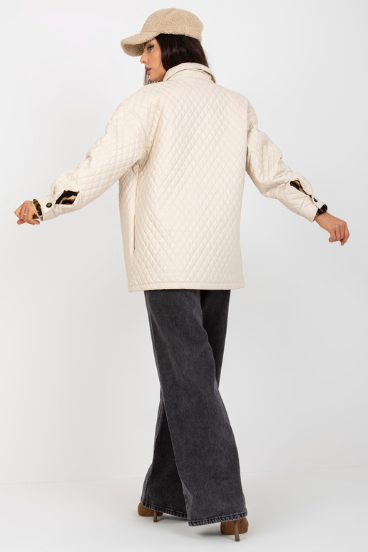 Gaiši bēša pārejas eko ādas stepēta jaka