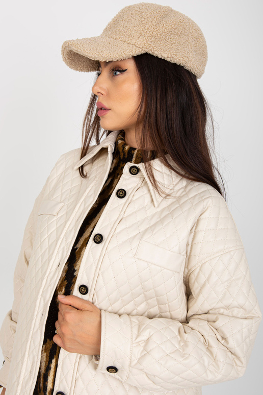 Gaiši bēša pārejas eko ādas stepēta jaka