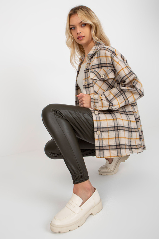 Bēšs sieviešu silts rūtains krekls ar...