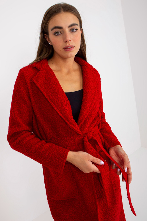 Sarkans plīša maksi mētelis ar...