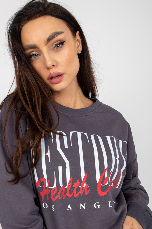 Tumši pelēks sieviešu džemperis ar... Tumši pelēks sieviešu džemperis ar...