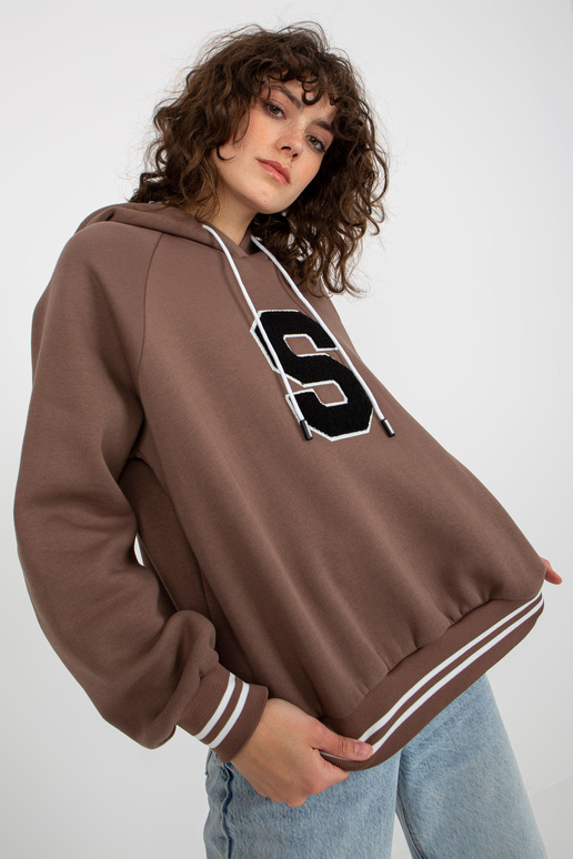 Brūns džemperis ar kapuci un ielāpu