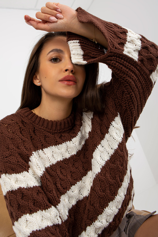 Braun-ecrufarbener Strickpulloover ar...