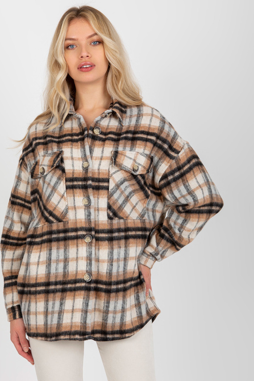 Bēšs silts rūtains krekls ar kabatām