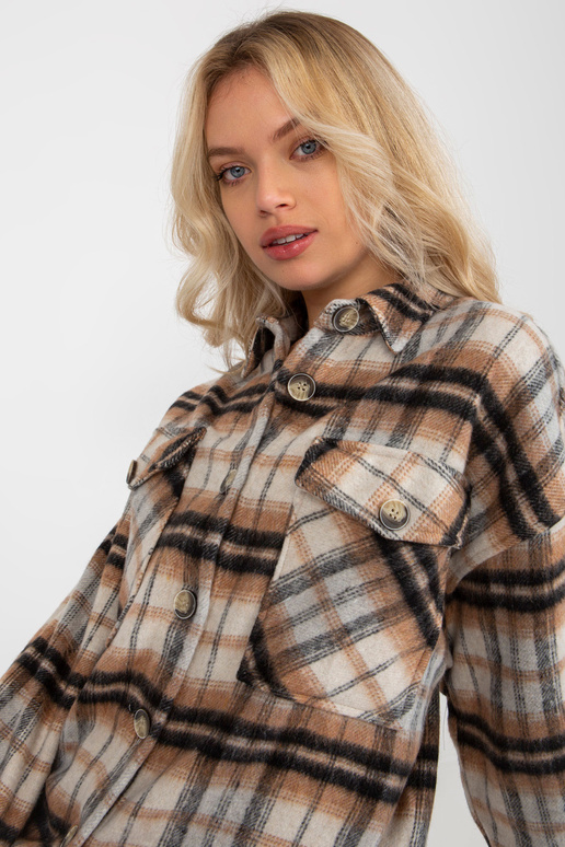 Bēšs silts rūtains krekls ar kabatām