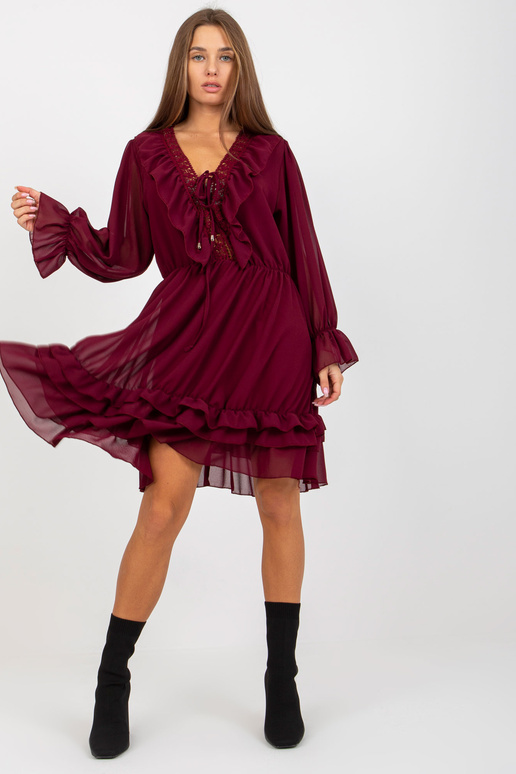 Bordo boho kleita ar volāniem un...