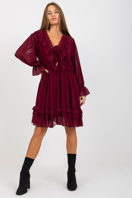 Bordo boho kleita ar volāniem un...