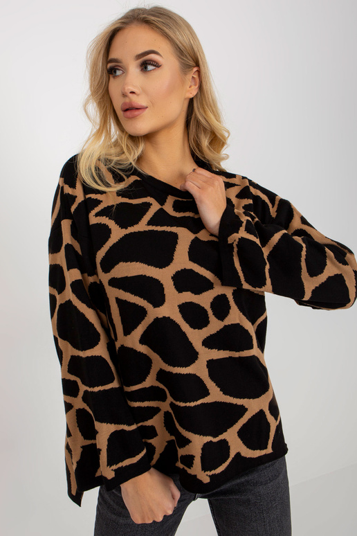 Kamieļa melns rakstains džemperis ar...