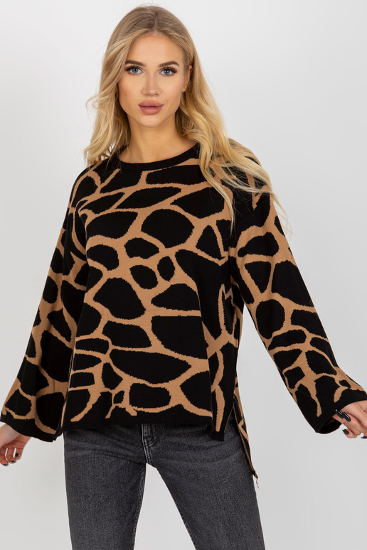 Kamieļa melns rakstains džemperis ar...