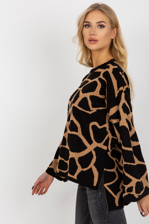 Kamieļa melns rakstains džemperis ar...