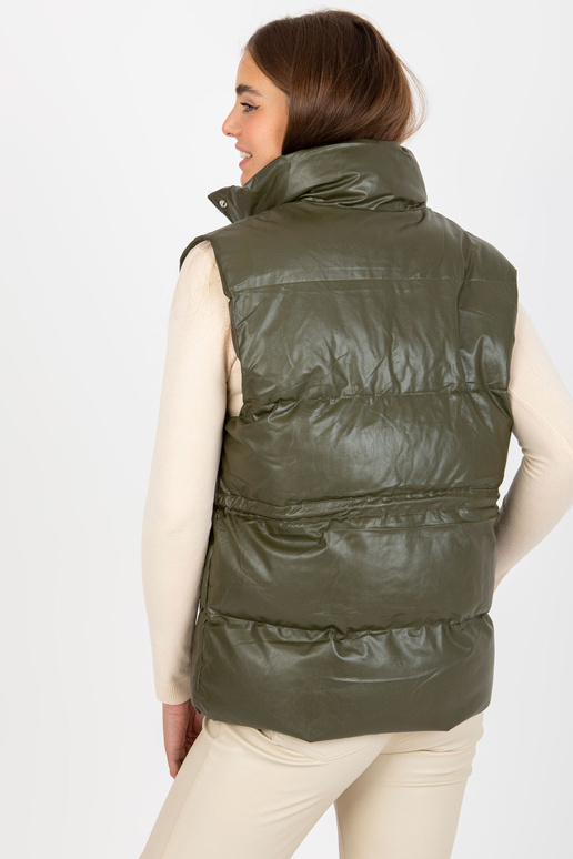 Khaki krāsas dūnu eko ādas veste ar velmēm