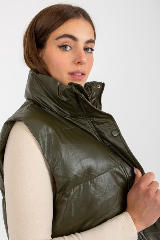 Khaki krāsas dūnu eko ādas veste ar velmēm