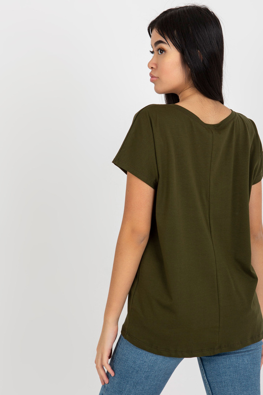 Khaki Plain Basic T-krekls ar Emory V...