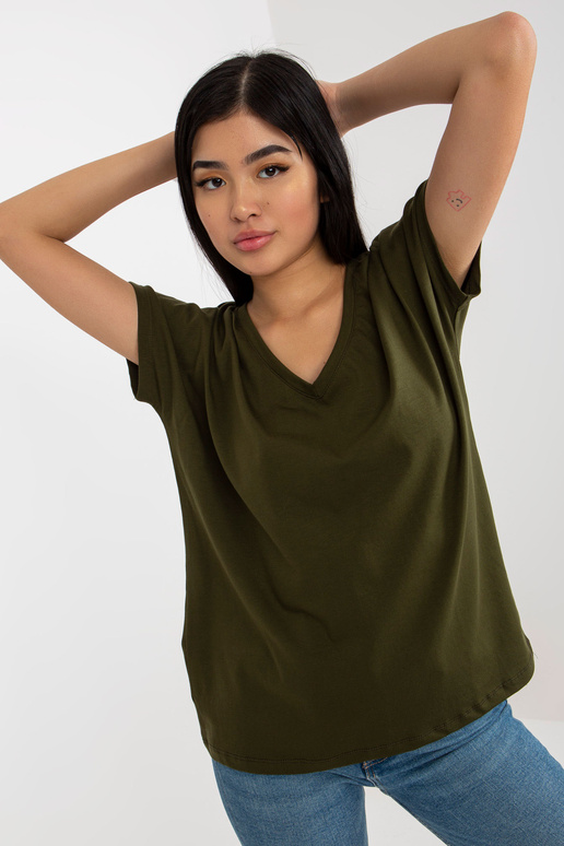 Khaki Plain Basic T-krekls ar Emory V...