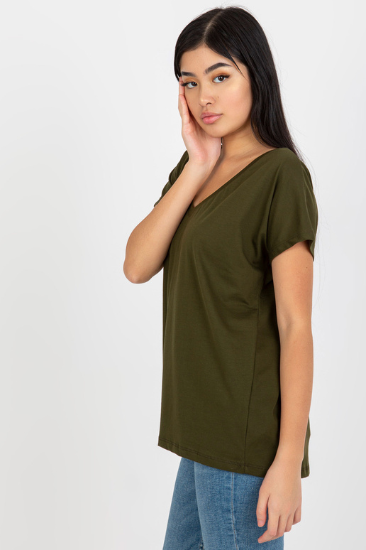 Khaki Plain Basic T-krekls ar Emory V...