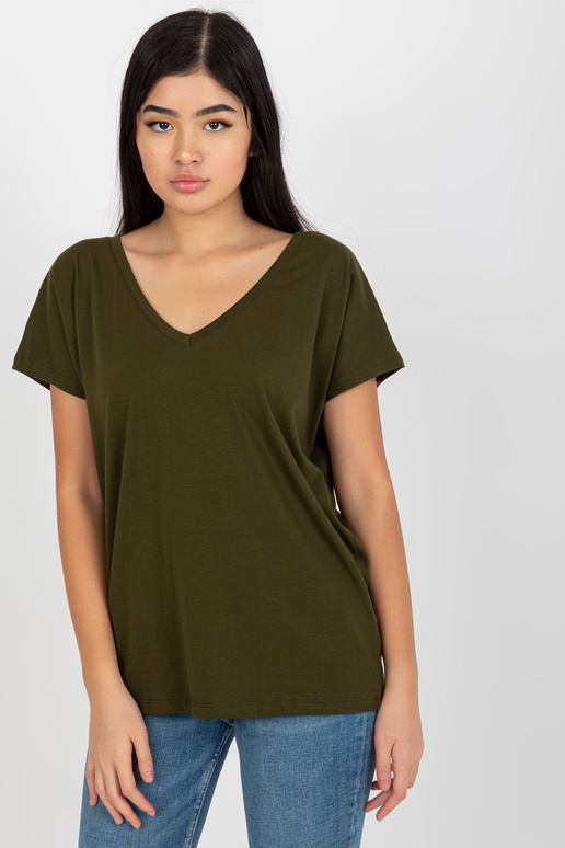 Khaki Plain Basic T-krekls ar Emory V...