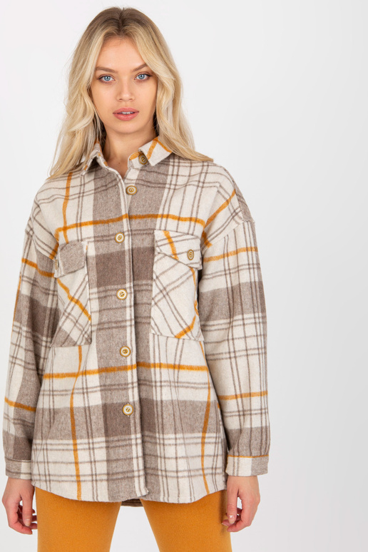 Bēšs sieviešu silts rūtains krekls ar...