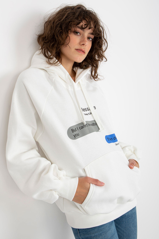 Ecru džemperis oversize ķengura apdruka