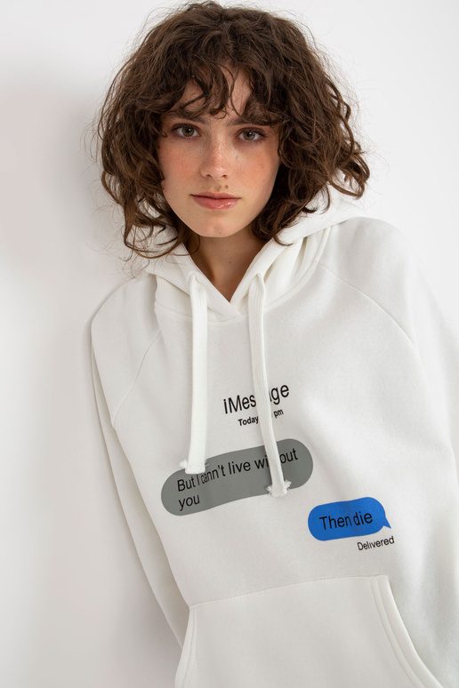 Ecru džemperis oversize ķengura apdruka