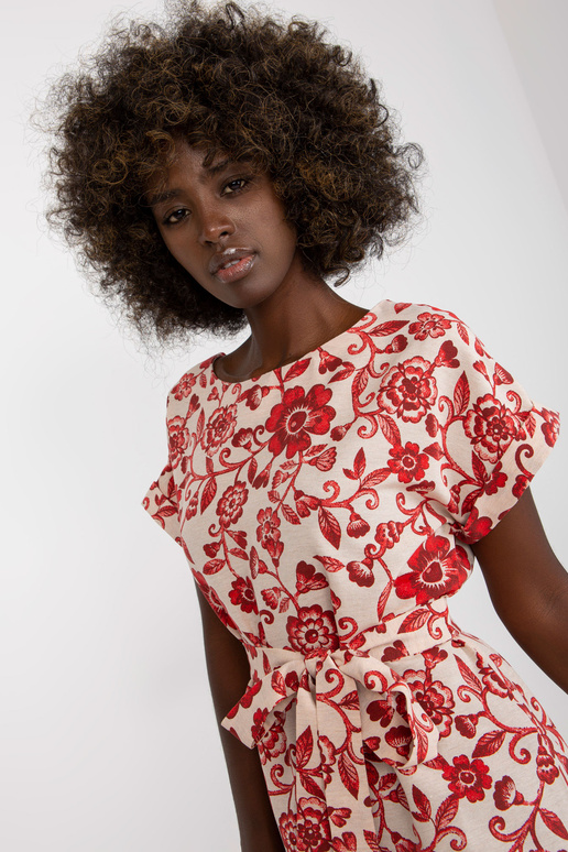 Bēša un sarkana lina kleita ar...