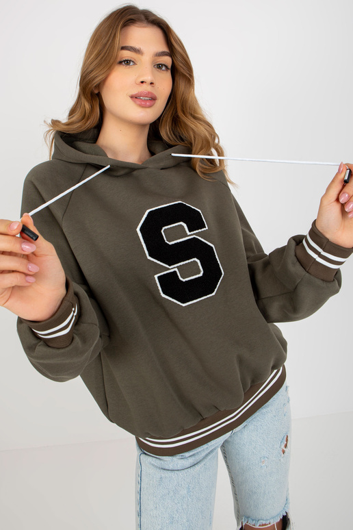 Khaki krāsas džemperis ar kapuci un...