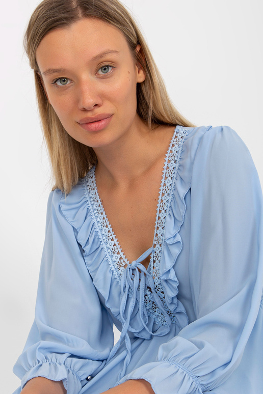 Gaiši zila mini kleita ar volānu boho...